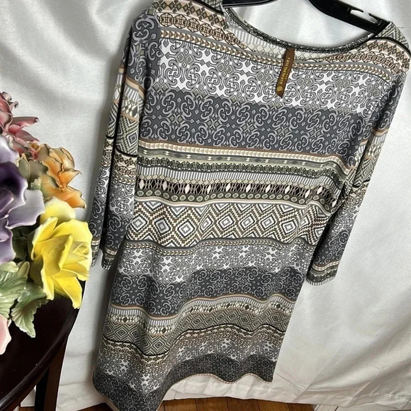 Jean Pierre klifa Paris Dress size MED,grey aztec MADE  USA 3/4 sleeve, Aztec - Picture 4 of 12